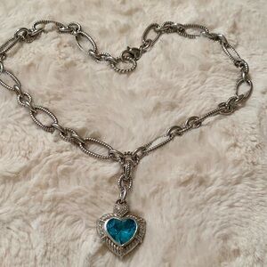 Judith Ripka Blue Topaz Heart Diamonique Sterling Silver Pendant w/Necklace
